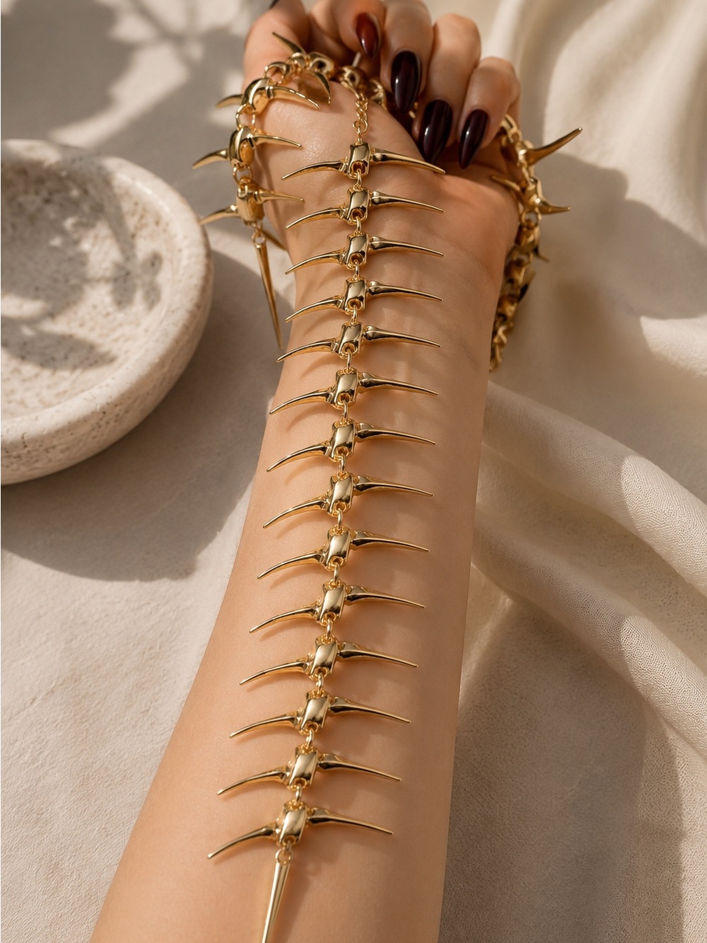 Black Backless Slip Dress with Gold Spine Chain - Picture 5 of 8